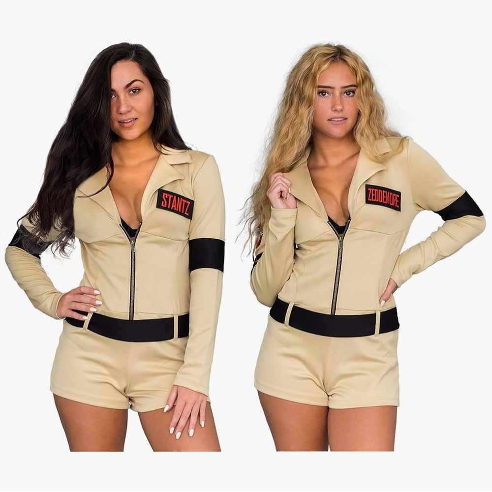 Mighty Fine Sz S Women's Beige Ghostbuster Stantz Romper Costume